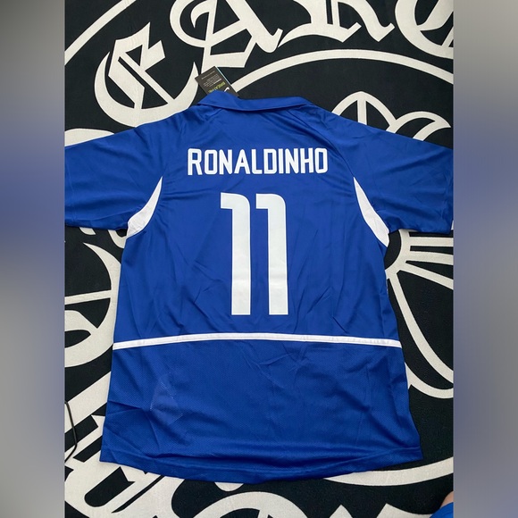 Nike Retro Vintage Soccer away Kit Jersey Brazil World Cup 2002 Ronaldinho #11 - Picture 4 of 5